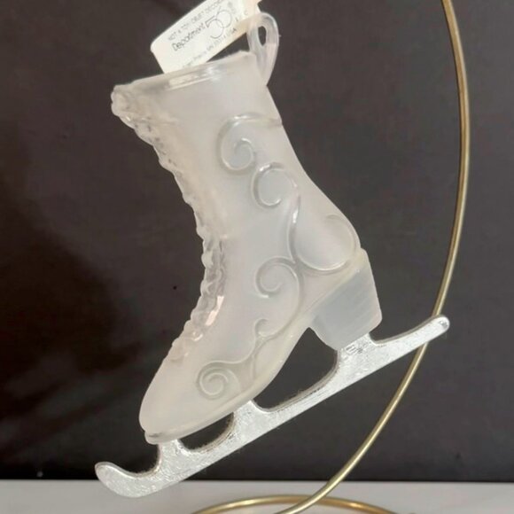 NWT Vtg Retired Dept. 56 Frosted Ice Skate Xmas Ornament Silver Tone Metal Blade - Picture 3 of 9